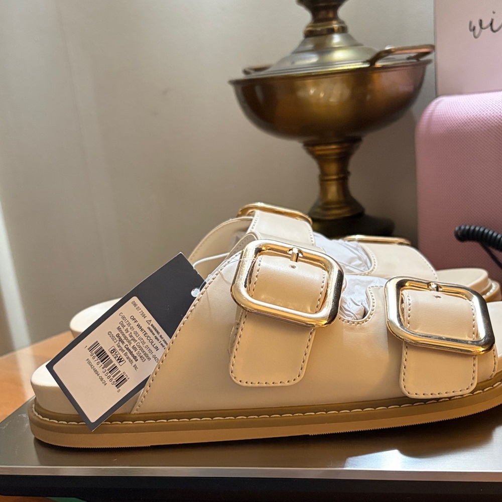 Universal Thread Cream Slide Sandals with Gold Buckles.  8.5 W